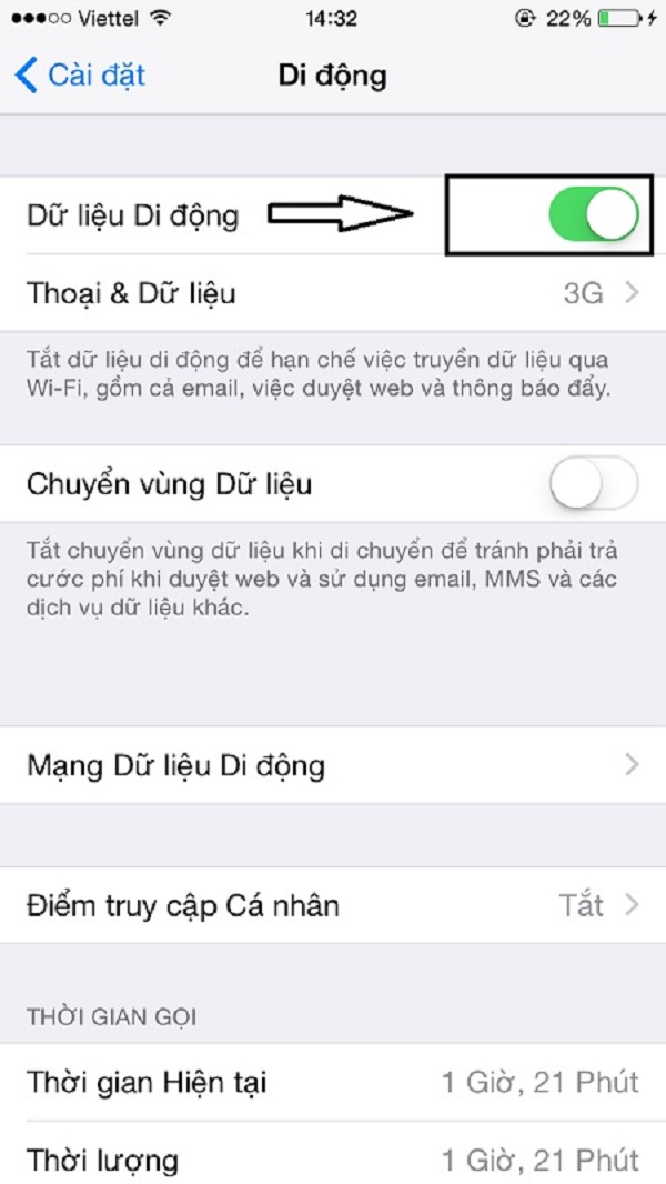 Di chuyển nút để bật/tắt