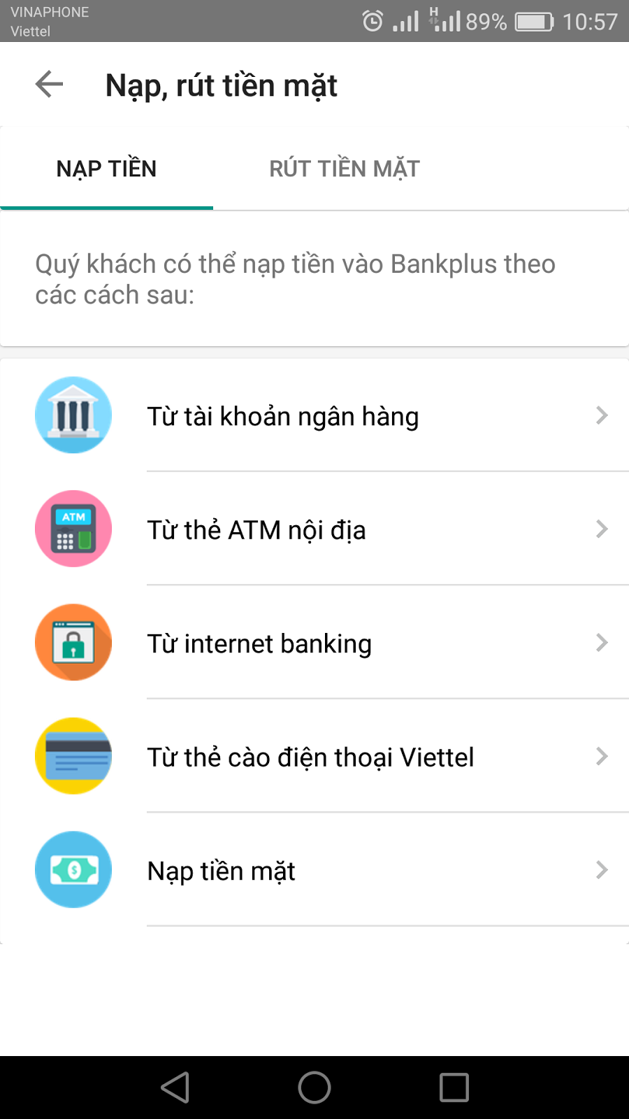Đổi thẻ cào qua app Bankplus